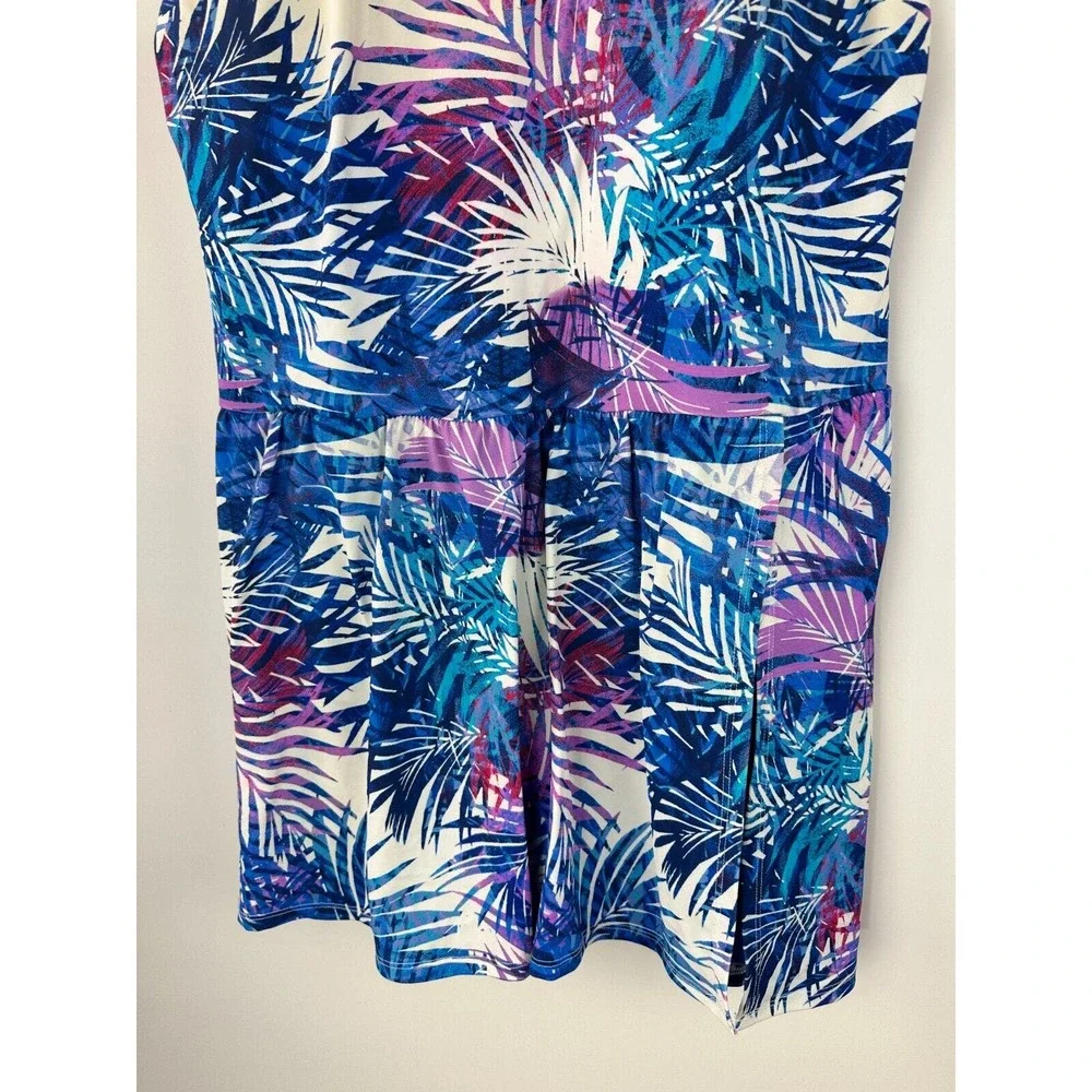 Swimsuits For All Side-Slit Swim Dress Multi Color Leaves Women's Plus Size 22 - Picture 5 of 9